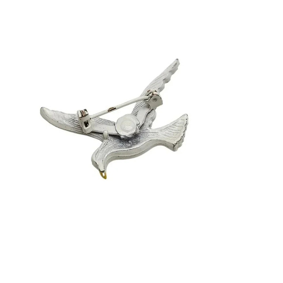 White Black Enamel Seagull Figural Bird Brooch Pin Vintage - Picture 3 of 4